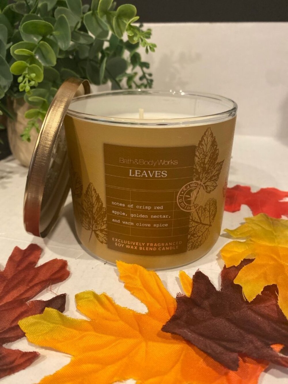 Bath & Body Works “Leaves” NEW 3 Wick Candle